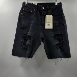 Levi's 501 High Waisted Jean Shorts Distressed Raw Fray Hem Black Grunge NEW